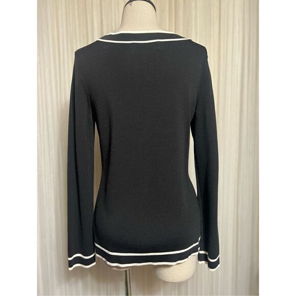 Kasper Black and White Long Sleeve Cardigan Sweater Jacket Size Small - Picture 3 of 5